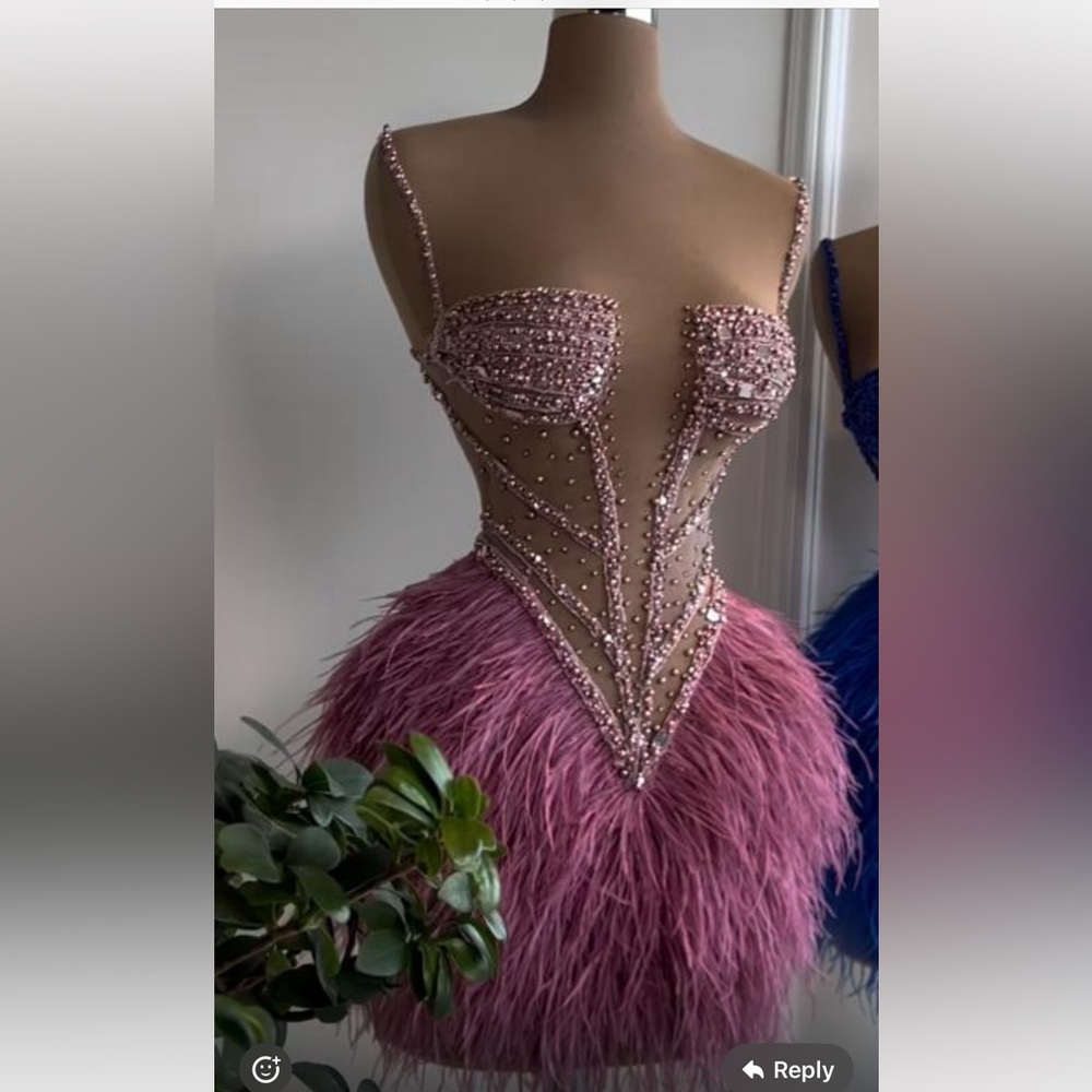 Custom Mimoza Kadriaj Pink Dress with Faux Feathers